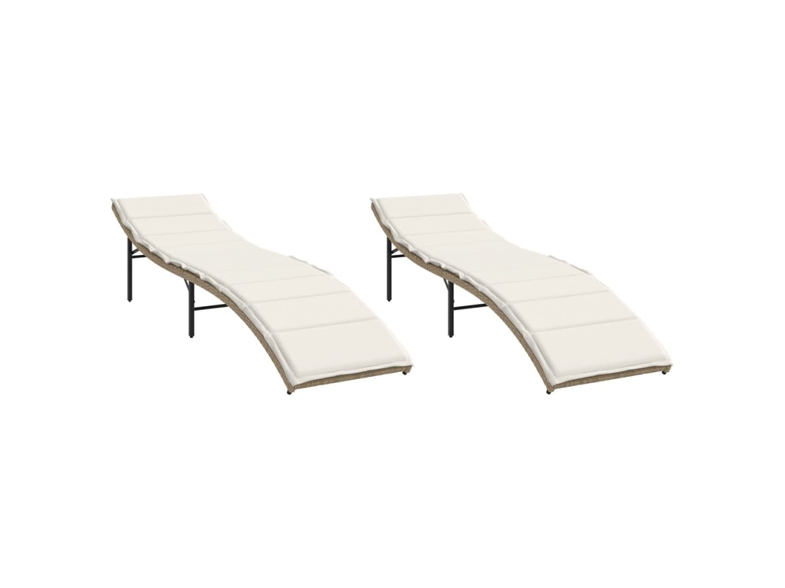 Tumbonas con cojines, 2 unidades, mimbre, beige, MAISON EXCLUSIVE