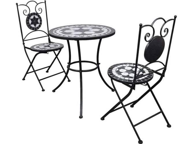 Conjunto 3 Muebles De Jardin VIDAXL Negro Cerámica