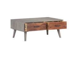 Mesa De Centro Mesa Auxiliar Mesa De Café Madera Maciza De Mango Rugosa Gris 100x60x40 Cm Wsd988611