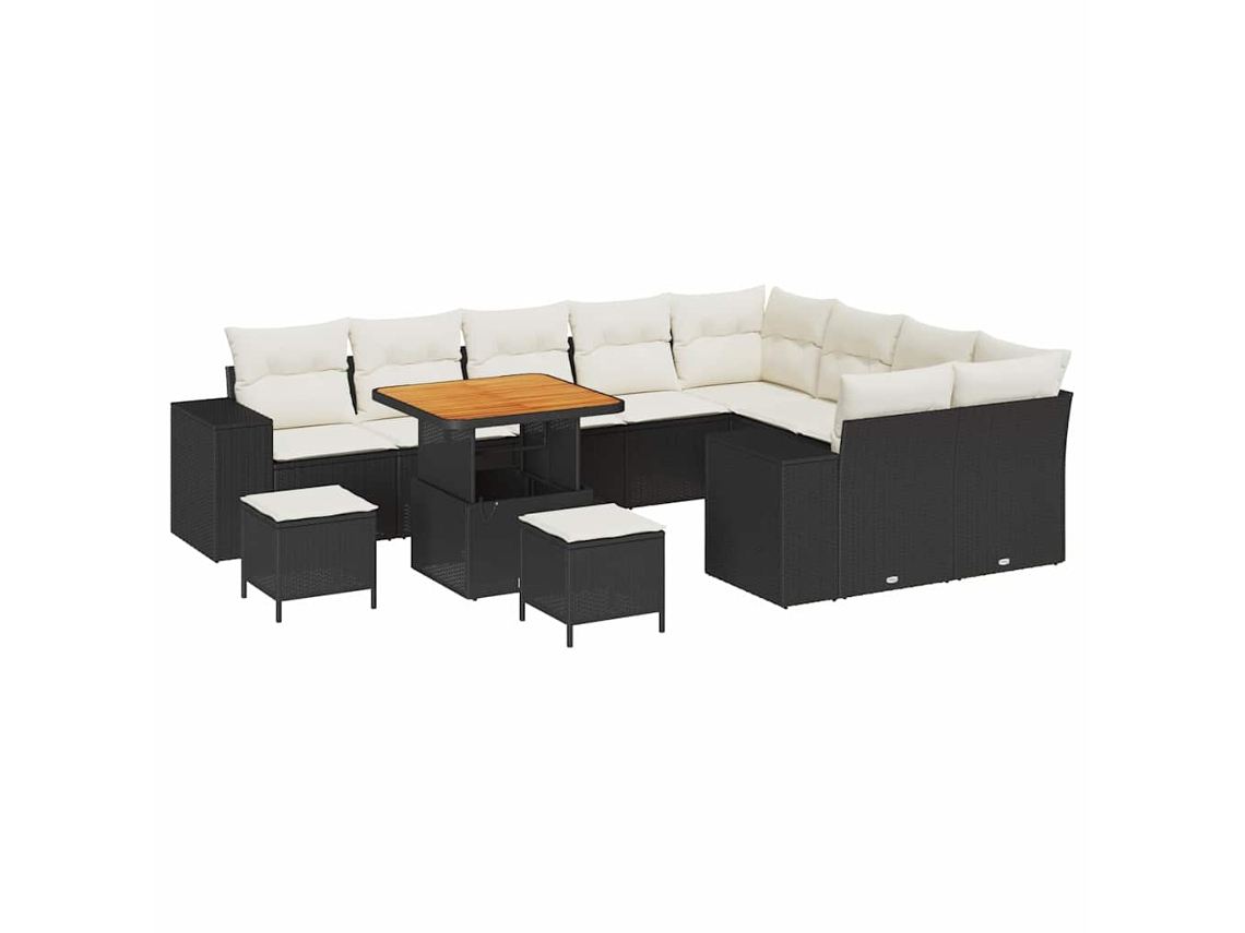 Maison Exclusive - Conjunto de sofás de jardín con cojines, 12 piezas, negro y crema