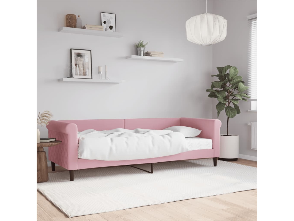Sofá Cama Con Colchón Terciopelo Rosa 80x200 Cm