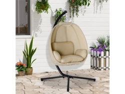 Silla colgante con forma de huevo y cojín mullido, silla de jardín para uso interior y exterior, 125 x 95 x 170 cm, color beige.