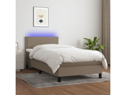 Cama Box Spring Colchón Y Luces Led Tela Gris Taupe 90x190 Cm