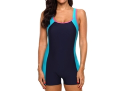 Rebe-Traje De Banho Inteiro Boyleg Para Mujer Modesto Com Tirantes Largos E Design Racerback Tamanho Uk 16