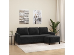 Sofá De 3 Plazas Con Taburete De Terciopelo Negro 180 Cm