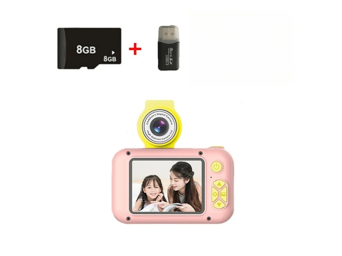 Cámara de fotografía infantil HD 4000 W, 24 polos, IPS, con lente abatible, 8 g, color rosa, Yizhood