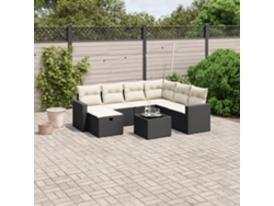 Conjunto de 8 sofás de jardín con cojines de mimbre sintético negro, Dkd Home Decor