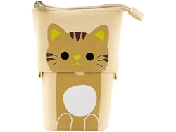 Estuche telescópico de lona con estampado de gato, estuche Gusshious (marrón)