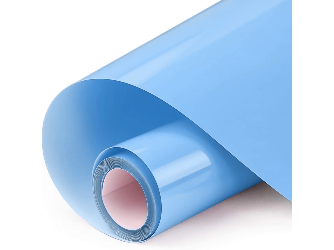 Rollo De Vinilo De Transferencia Térmica (azul Cielo, 30 X 152 Cm), Apto Para Prensado Térmico, Planchable, Fácil De Cortar Y Quitar.