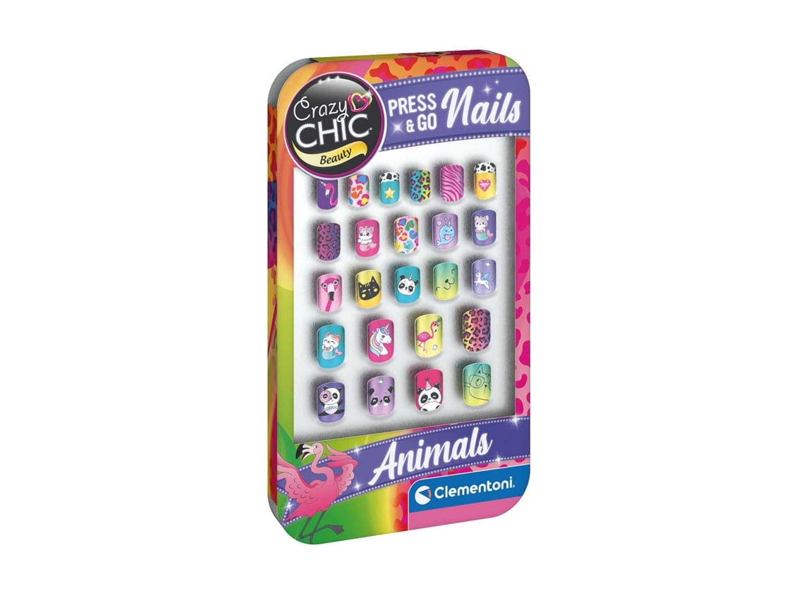 Uñas postizas Crazy Chic Press Go con diseño de animales Clementoni 18897