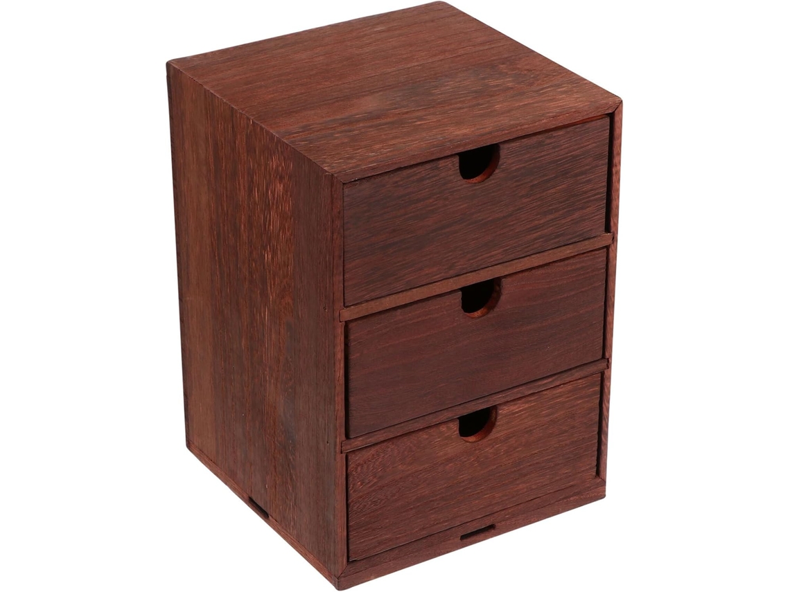 Caja De Almacenamiento De Madera Con 3 Cajones, Organizador De Oficina Compacto De Madera Maciza.