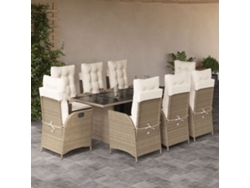 Juego de comedor de jardín de 9 piezas con cojines de mimbre beige de DKD Home Decor