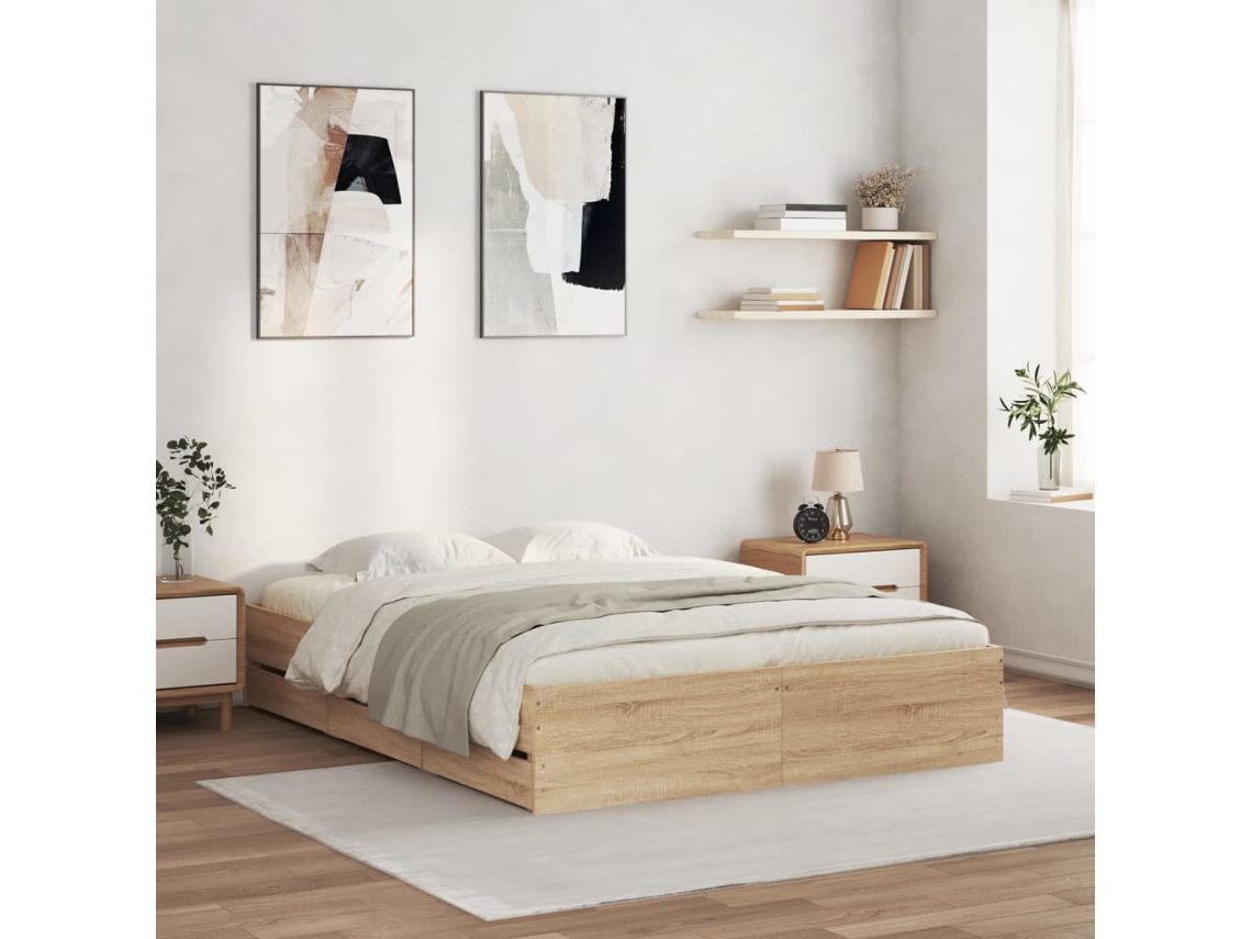 Cama Con Cajones Madera Ingeniería Roble Sonoma 150x200 Cm