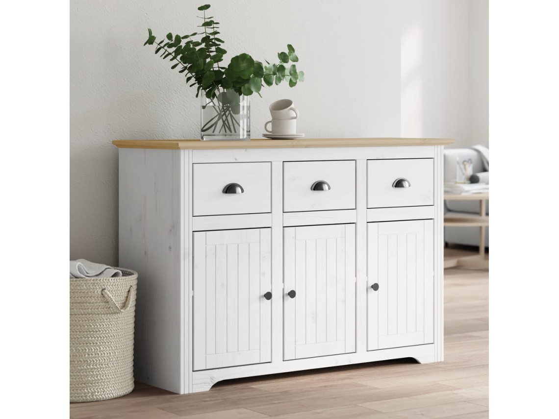 Aparador | Mueble De Comedor | Buffet Bodo Madera Maciza Pino Blanco Y Marrón 115,5x44x80 Cm Wsd464580