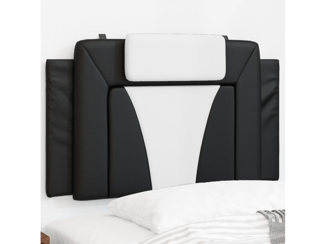 Cabecero De Cama Acolchado Cuero Sintético Negro Y Blanco 90 Cm