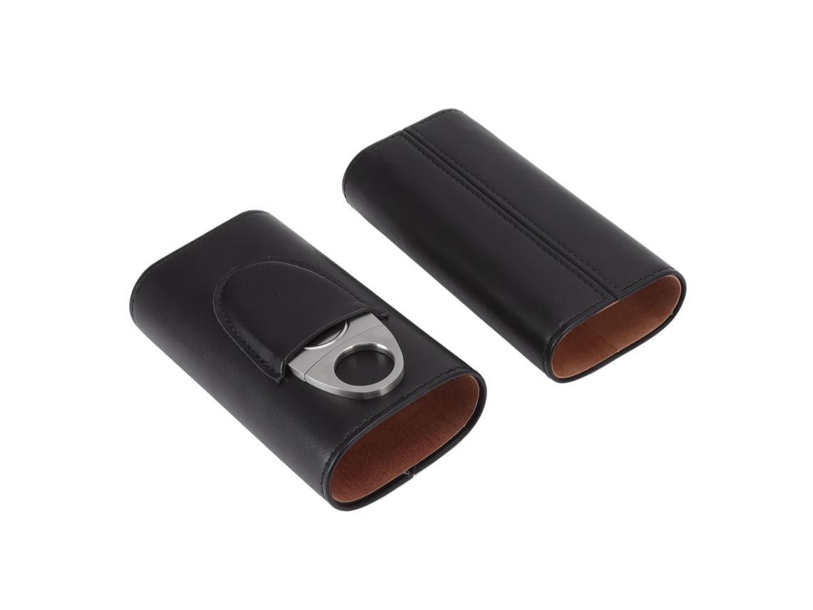 Estuche de cuero para puros, humidor de viaje con caja de madera de cedro y cortador de puros, portapuros portátil para hombre, diseño compacto y portátil, regalo elegante.