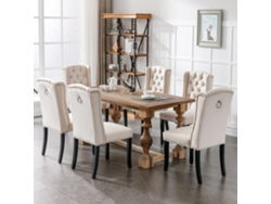 Juego de 6 sillas de comedor de terciopelo con patas de roble, tapizado abotonado, tiradores cromados y detalles tachonados. Silla de dormitorio.
