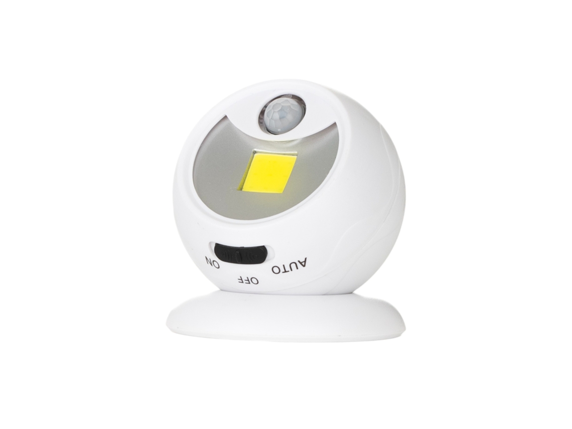 Luz nocturna LED esférica giratoria 360º con sensor de movimiento 120 lm pilas 3xAAA JANDEI