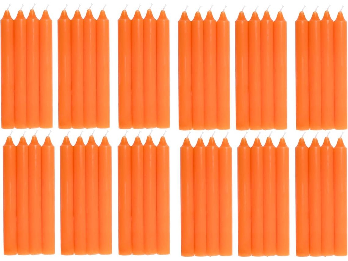 COM-FORT HOUSE- Vela de mesa Naranja - Pack velas de 48 Unidades - Velas Decorativas Sin Perfume - Velas para tu Hogar
