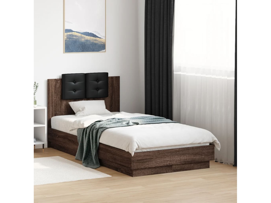 Cama Con Cabecero Madera De Ingeniería Marrón Roble 90x190 Cm