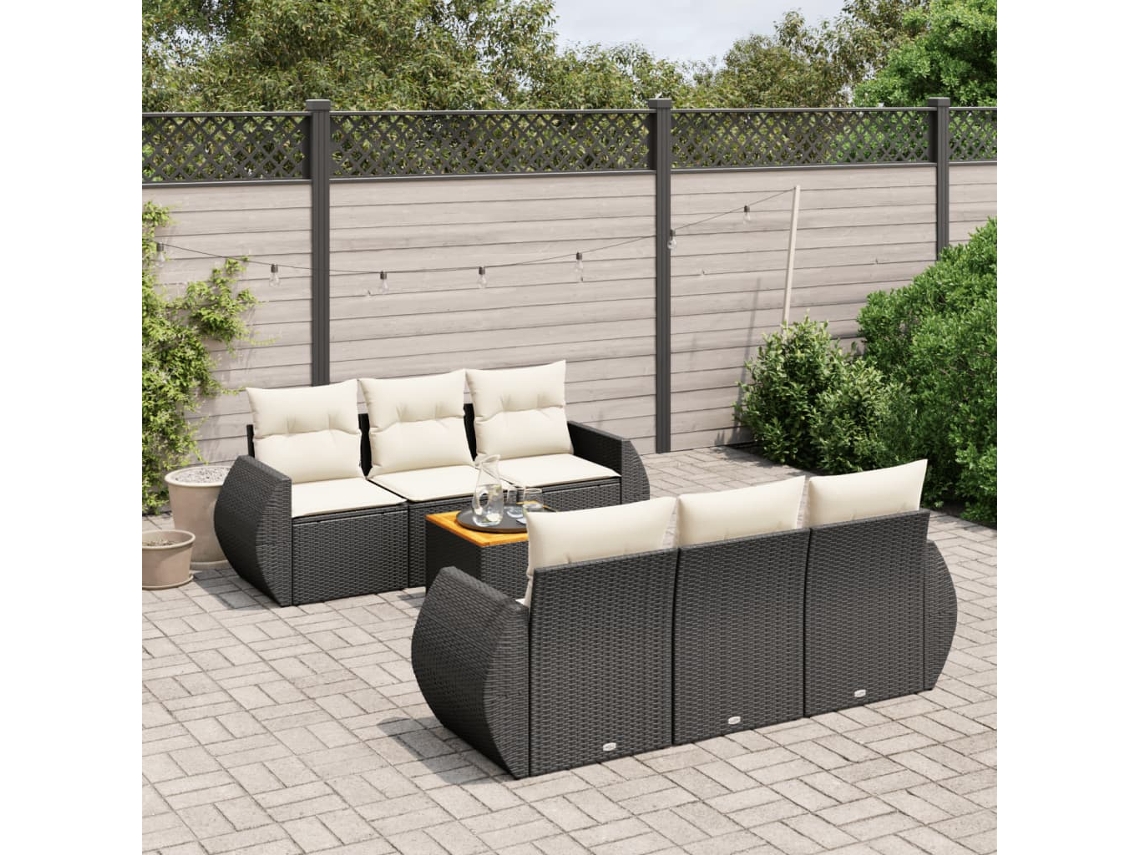 Conjunto de sofá de jardín de 7 piezas con cojines, ratán negro, Dkd Home Decor