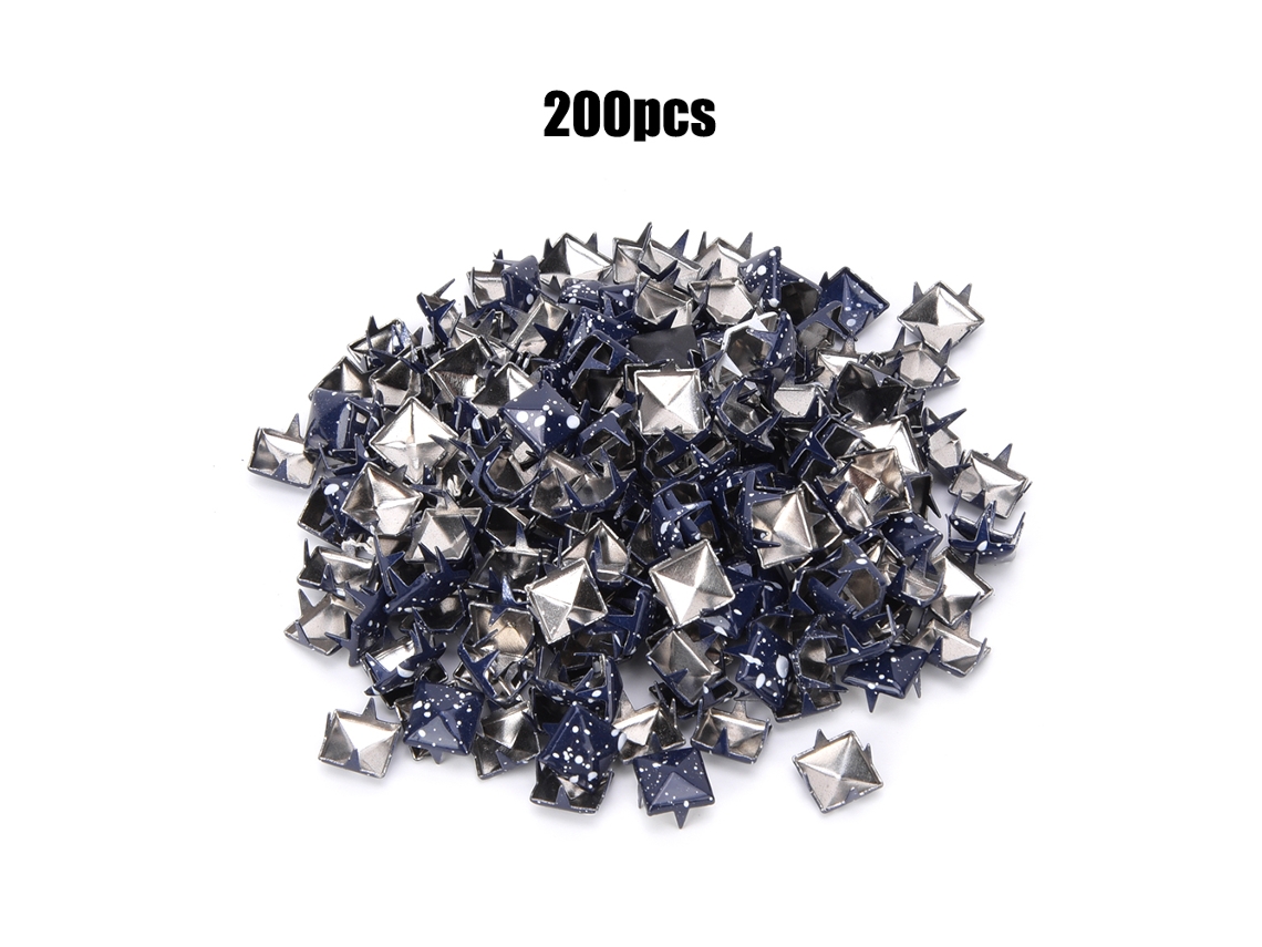 200 Remaches Metálicos Cuadrados De 9 Mm, Con Reverso Azul Oscuro Y Punto Blanco, Para Accesorios De Bricolaje.