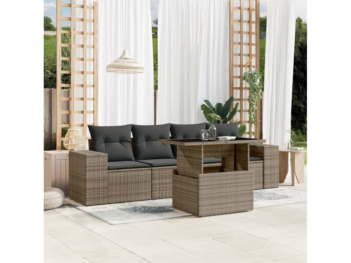 Conjunto de sofás de jardín de 5 piezas DKD Home Decor con cojines de mimbre gris