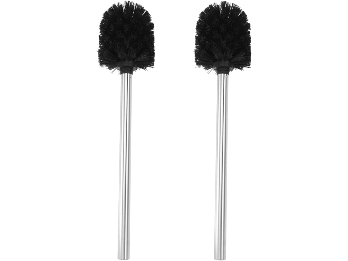 Juego de 2 cepillos de inodoro de acero inoxidable, negros, con mango ergonómico, para una limpieza profunda de inodoros Slowmoose