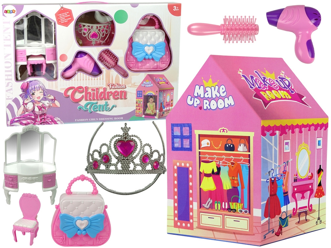 Tienda de princesas para salón de belleza infantil con corona rosa y accesorios B.active