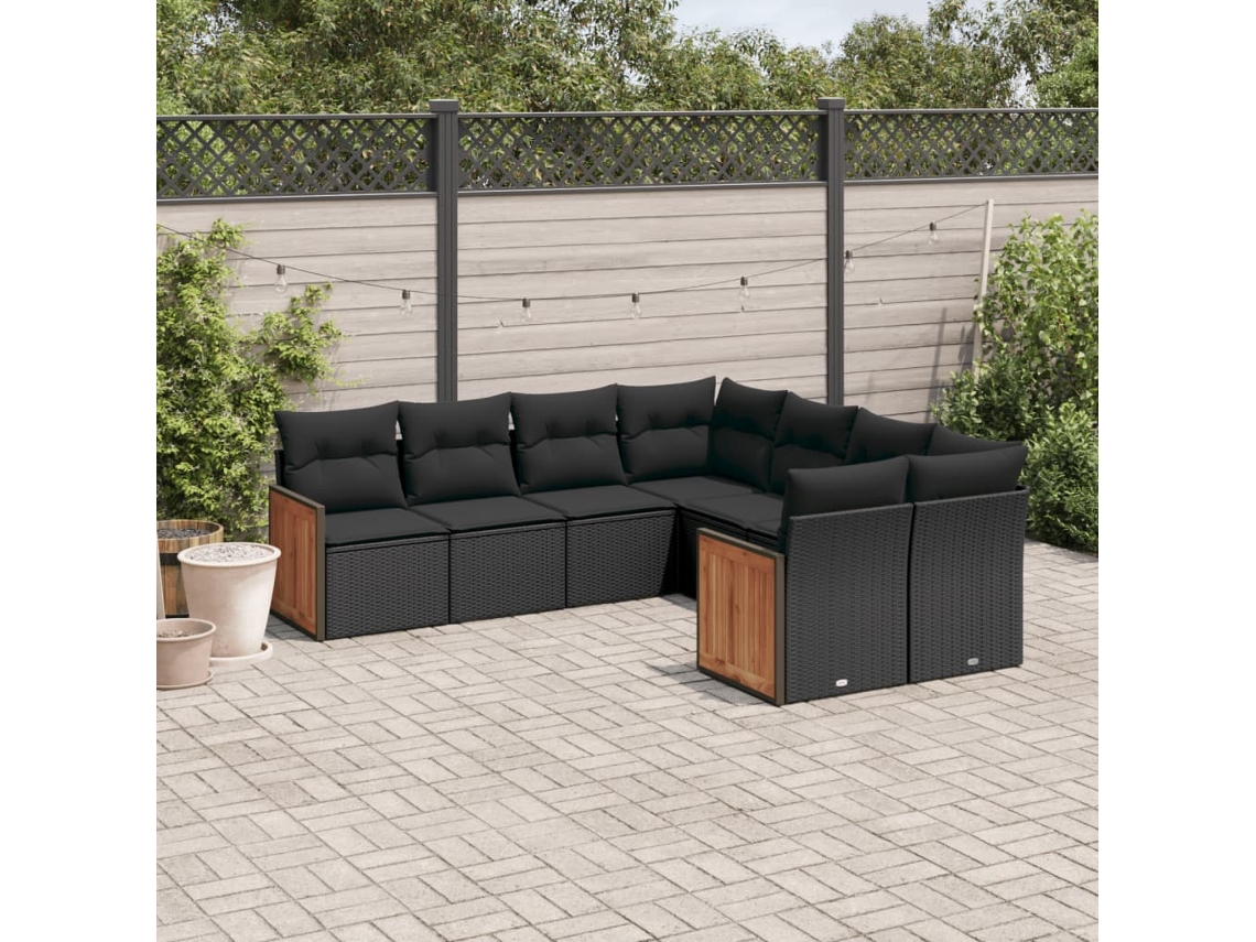 Conjunto de sofá de jardín de 8 piezas con cojines en mimbre sintético negro de DKD Home Decor