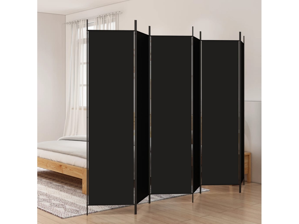 Biombo de 6 paneles, 300 x 200 cm, tela negra, WSD421151, Adorable Home