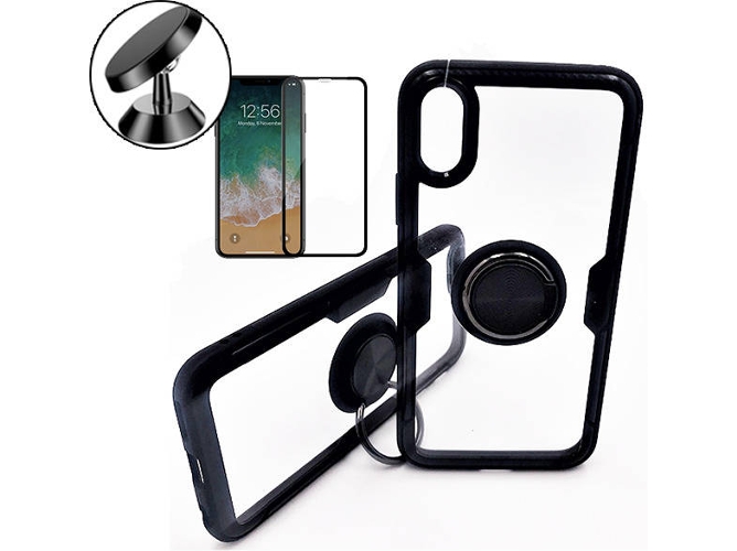 Kit Funda, Protector Cristal 5D y Soporte Magnetico Auto iPhone XS Max Clear Armor Transparente