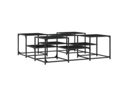 Mesa de centro ajustable en dos alturas, diseño industrial, 121 x 121 x 40 cm, madera industrializada y metal negros, Dec039634
