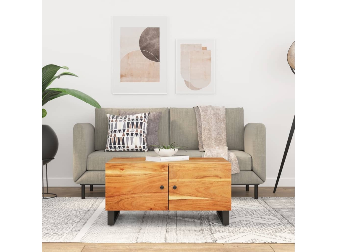 Mesa De Centro | Mesa De Café | Mesa De Salón Madera Maciza Acacia Y Contrachapada 80x50x40 Cm