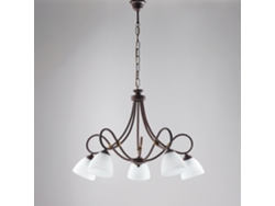 Lámpara de araña Dallas de hierro lacado en negro con efecto óxido Deco y acabado dorado antiguo con difusores de cristal D. 13 Alabastro blanco 5 luces Belight