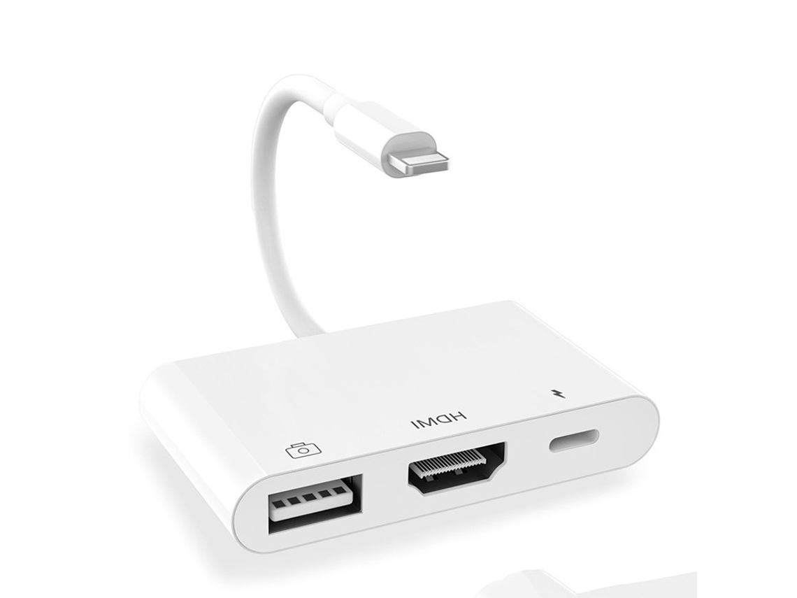 Adaptador Lightning para HDMI USB OTG Branco 12,8x6,3x1,2cm 