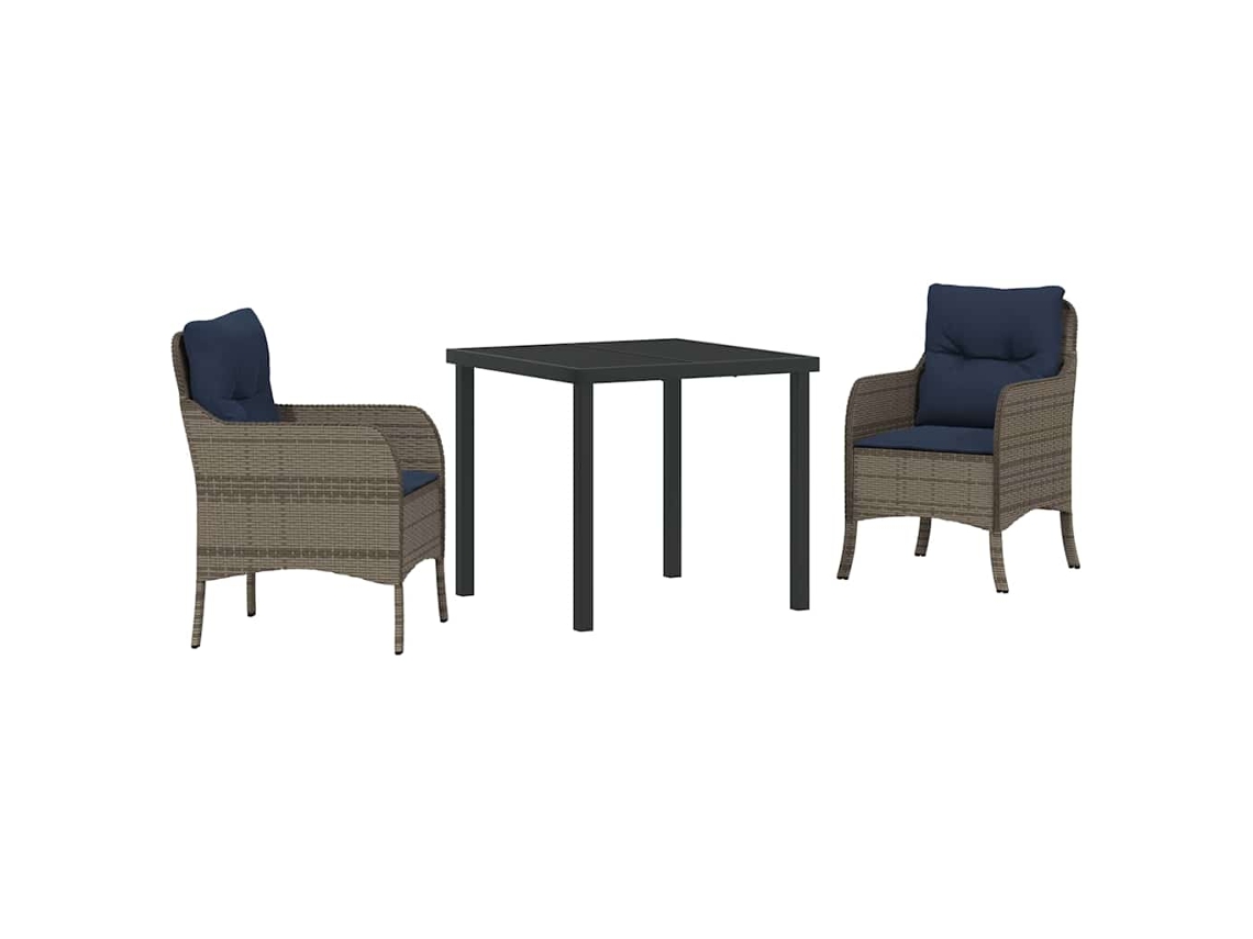 Conjunto de comedor de jardín de 3 piezas - Muebles de jardín de mimbre gris HARLANV1