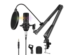 Conjunto de micrófono USB con brazo plegable y soporte antichoque - Negro