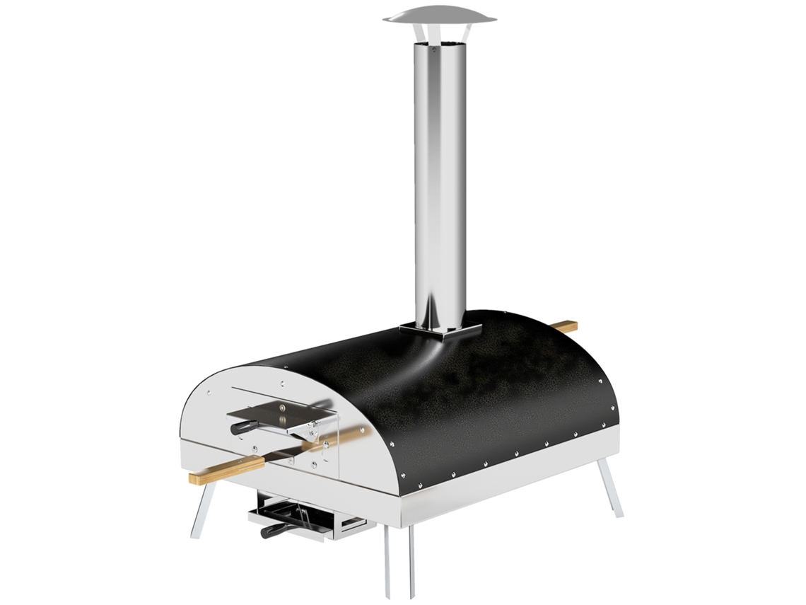 VPMKP - Outsunny mini horno pizza exterior portátil de leña con piedra refractaria Ø33 cm, pala de madera, termómetro, bandeja giratoria 84x47x82 cm plata
