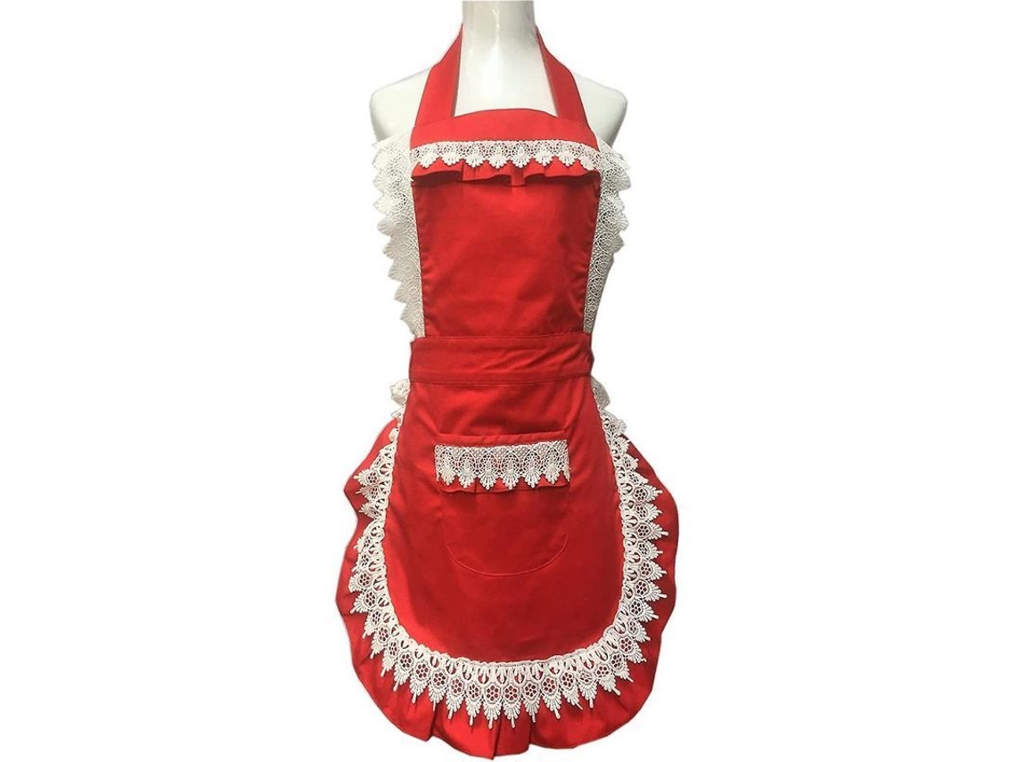 Rebe-delantal ajustable e impermeable de algodón con bolsillos para cocina y trabajo - Hkt Rojo para mujer