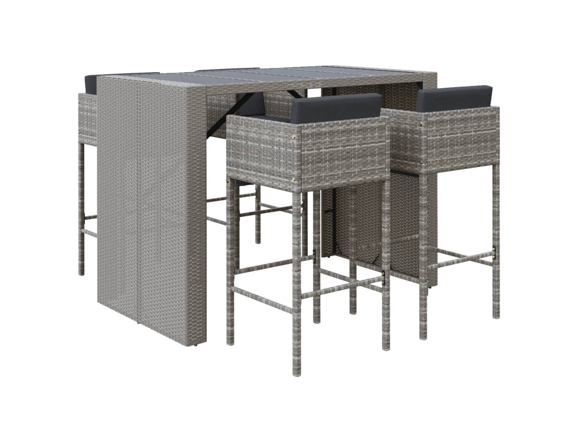 Maison Exclusive - Mesa Y Taburetes Altos Jardín 5 Piezas Y Cojines Ratán Pe Gris