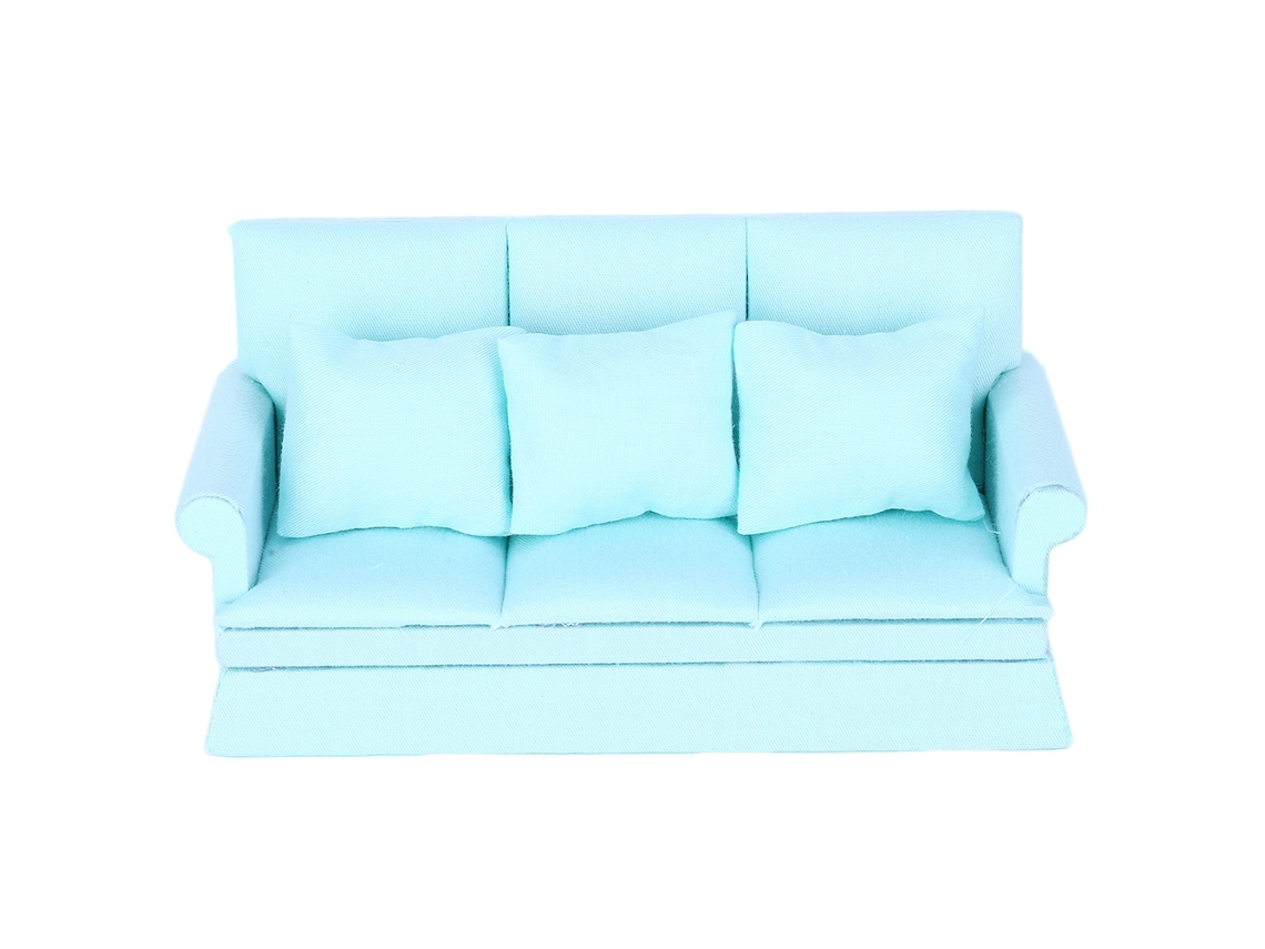 Dan26-sofá Miniatura Casa De Muñecas 1:12 Con 3 Almohadas Mueble De Sala De Estar Madera Accesorios Decorativos Azul