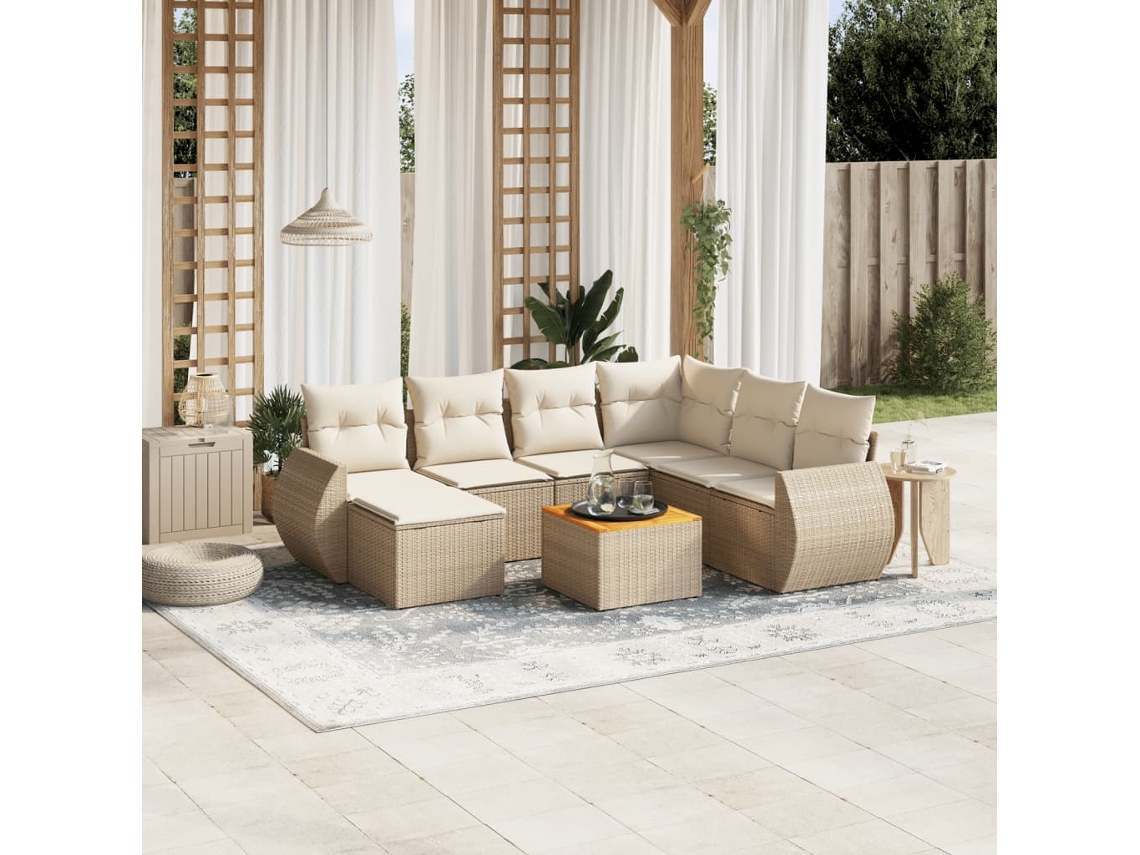 Conjunto de sofá de jardín con cojines, mimbre beige PE Dkd Home Decor