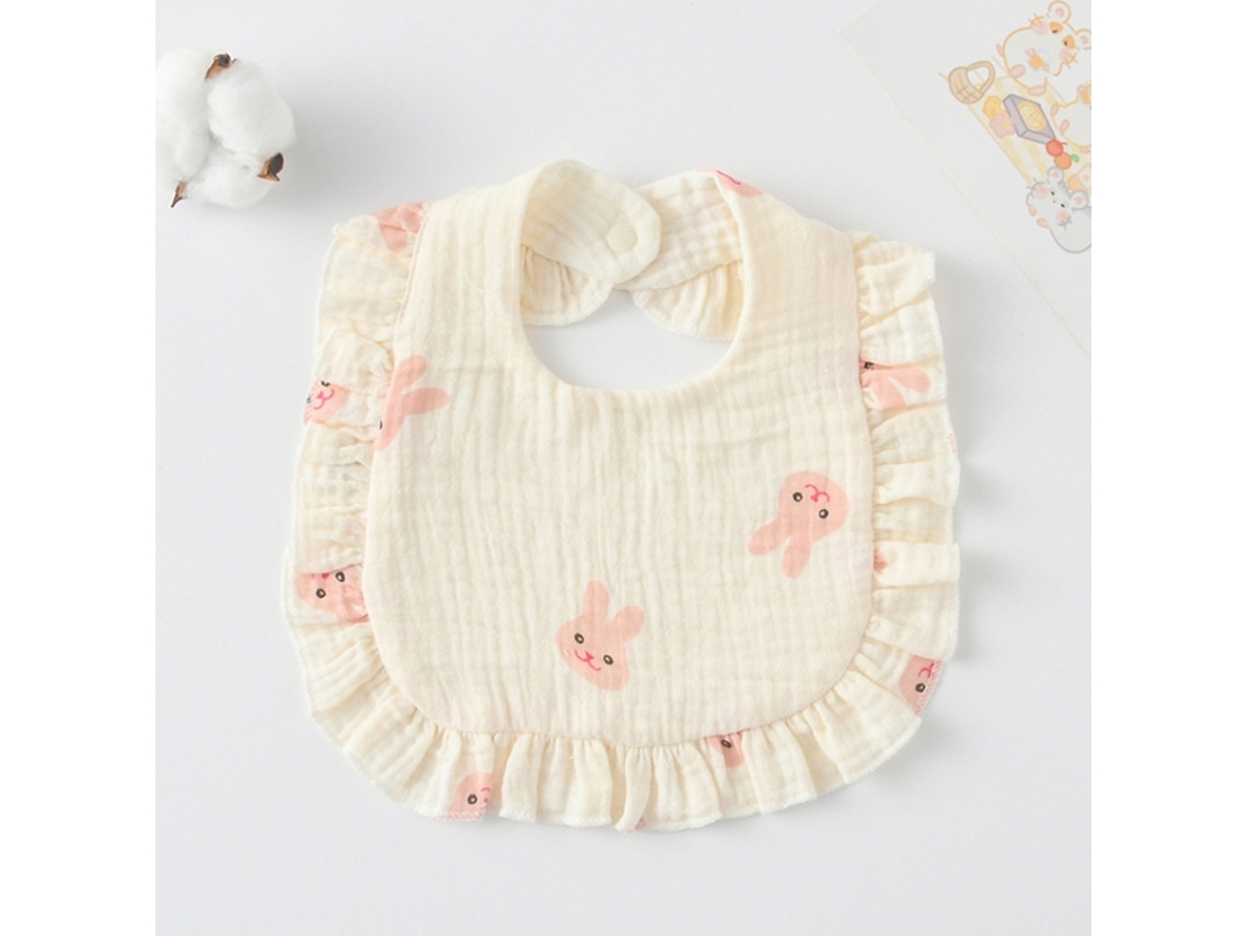 Babero para bebés con volantes, toalla para la saliva del bebé, tela de algodón suave, estilo: Conejito rosa