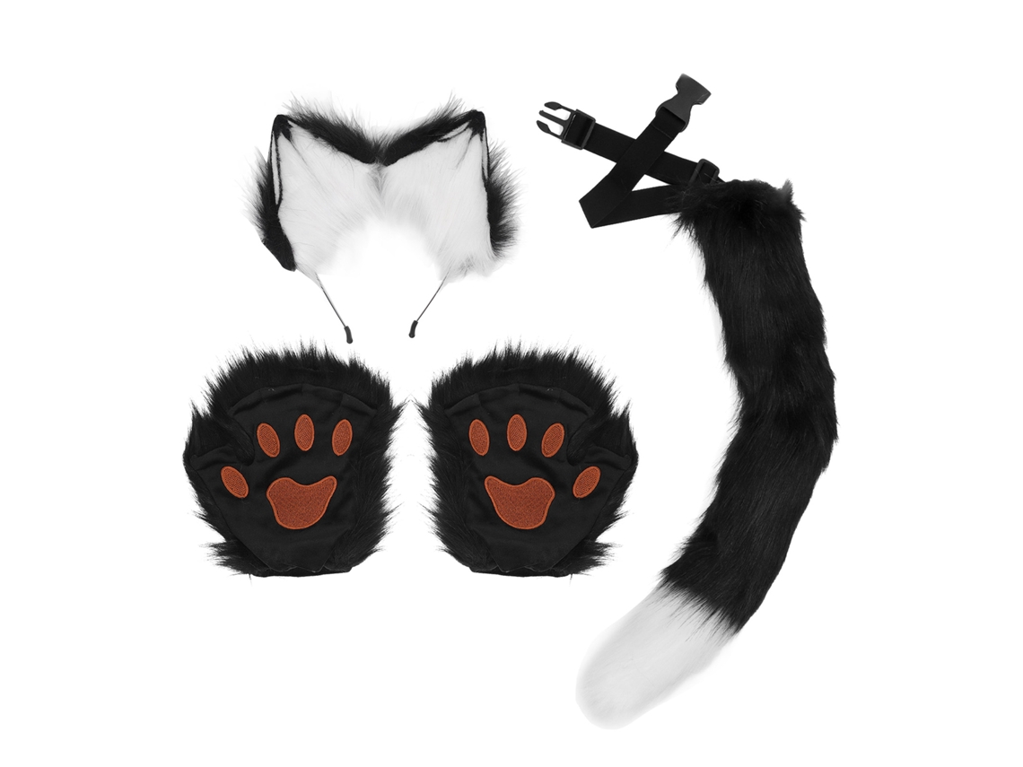 2026-conjunto De Orejas, Patas Y Cola De Peluche De Pelo Falso Alta Simulación Para Cosplay Fiesta Carnaval Blanco Negro