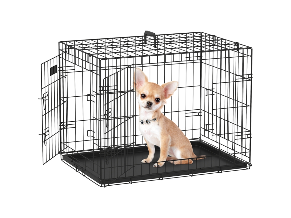 Caixa De Transporte Dobrável Para Cães Com 2 Portas 75cm