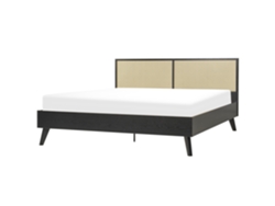 Cama con somier BELIANI Monpazier de Ratán, Tablero de fibra Negro 187x209x99