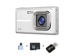 Câmera Digital Hd 4k Zoom 16x Autofoco Tela 2.4 Câmera Ccd 32g Prata 