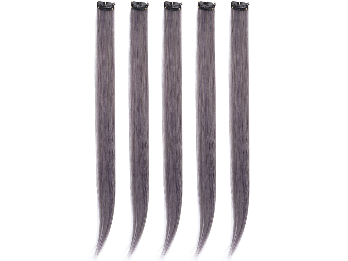 5 extensiones de cabello liso, color azul grisáceo, con clips para fiestas y cosplay.