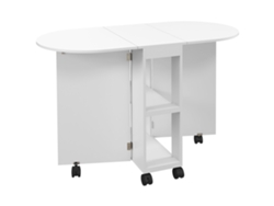 Mesa De Cocina Plegable Con Ruedas, Paneles Abatibles Y Estantes Abiertos, Color Blanco, 120x60x77